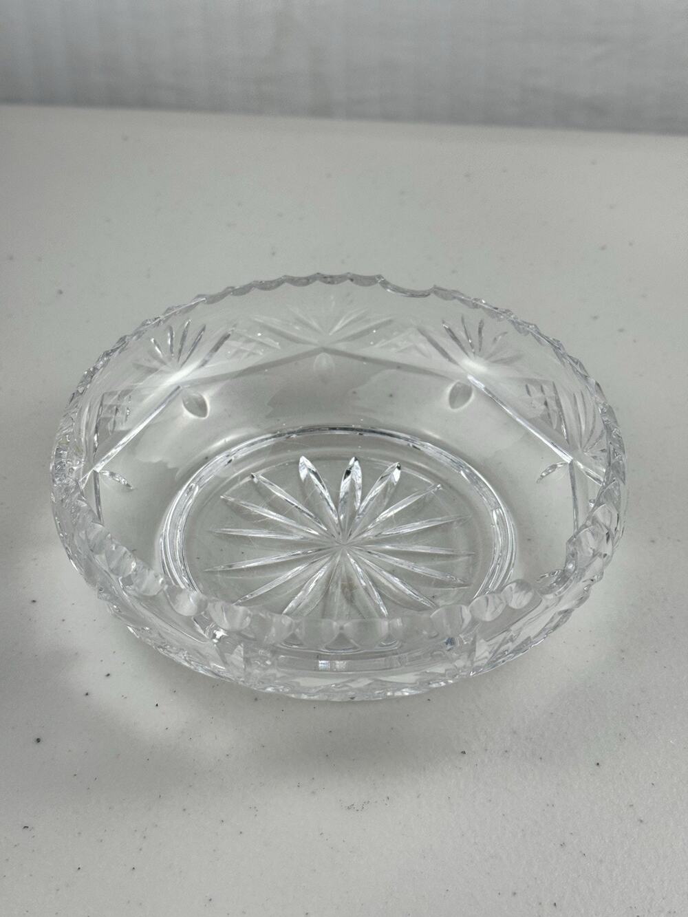 Vintage 5.5 Inch Round English Cigar Dish Ashtray Thick Cut Heavy Glass Crystal